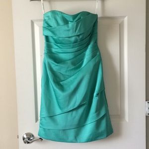 David’s Bridal teal strapless bridesmaid dress